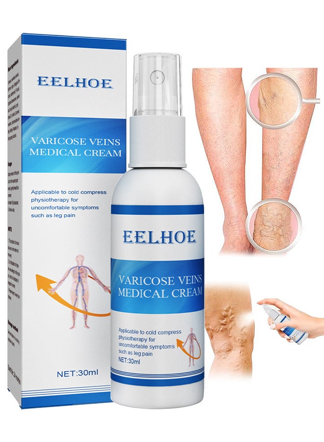 EELHOE Varicose Veins Medical Cream, Eliminate And Spider Veins Spray, Varicose Veins Relief, Improve Blood Circulation, Soothes Tired Legs, Antiedema, Improve Blood Circulatio Quickly Soothing Swelling 30ML  - Image 1