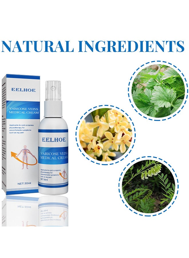 EELHOE Varicose Veins Medical Cream, Eliminate And Spider Veins Spray, Varicose Veins Relief, Improve Blood Circulation, Soothes Tired Legs, Antiedema, Improve Blood Circulatio Quickly Soothing Swelling 30ML  - Image 3