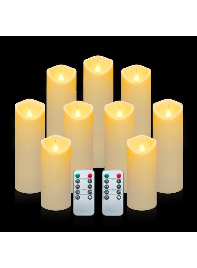 Aignis 9pcs Flameless LED Candles Battery Operated with 10-Key Remote & Timer, Indoor Heat Resistant, 3D Wick with Warm Flickering Glow for Cozy Home/Wedding/Holiday Décor (D 2.2" x H 5"/6"/7") - Image 1