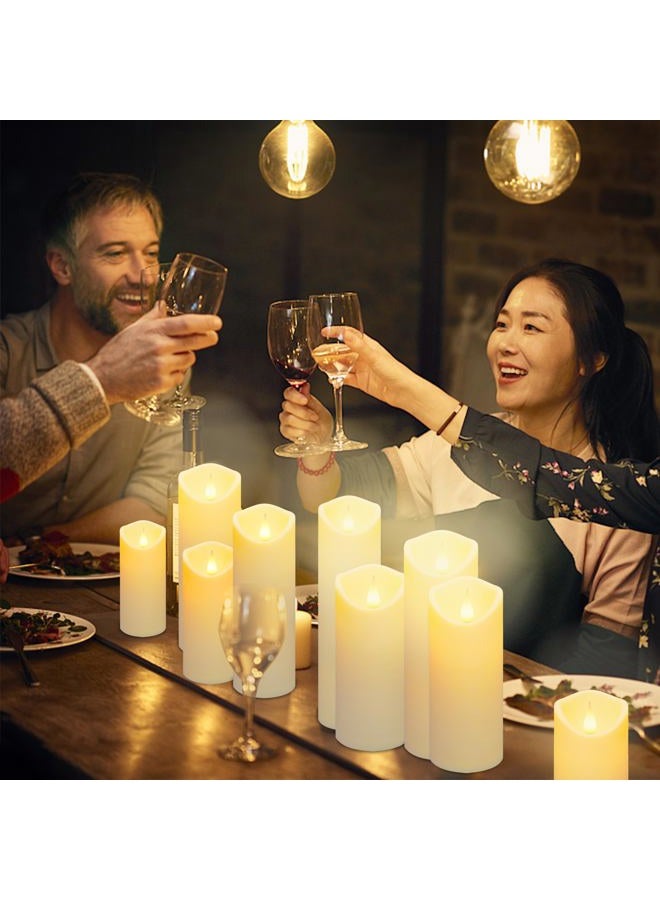Aignis 9pcs Flameless LED Candles Battery Operated with 10-Key Remote & Timer, Indoor Heat Resistant, 3D Wick with Warm Flickering Glow for Cozy Home/Wedding/Holiday Décor (D 2.2" x H 5"/6"/7") - Image 5