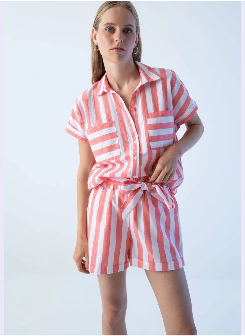 DeFacto Regular Fit Elasticated Waist Striped Mini Short