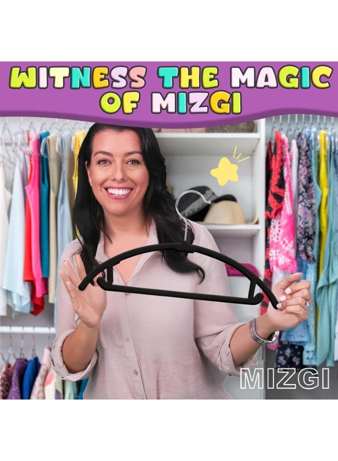 MIZGI علاقات أطفال ميسجي المخملية 10 قطع، بدون نتوء على الكتف، علاقات للأطفال والرضع والأطفال الصغار، علاقات متينة موفرة للمساحة وغير قابلة للانزلاق للاستخدام اليومي في الخزانة (10، أسود) - Image 3