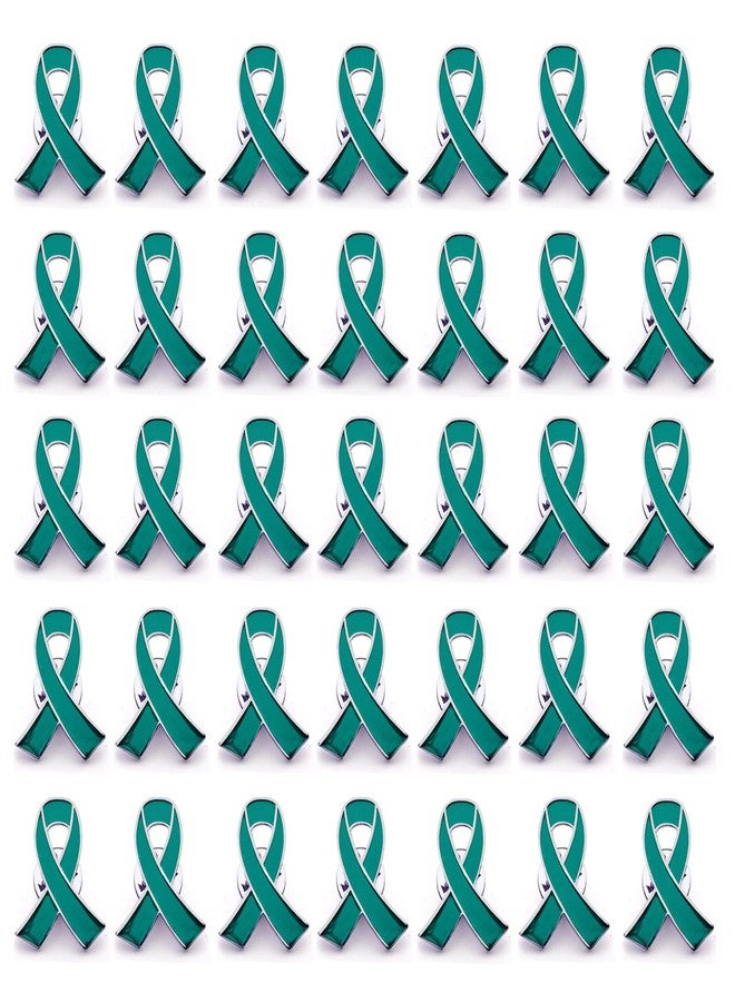 Alodidae 50pcs Teal Ribbon Awareness Pins Cervical Ovarian Cancer Awareness Products Pin - Image 1