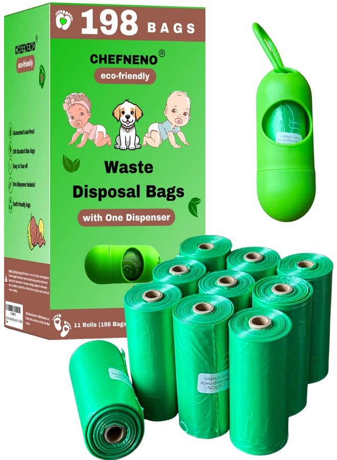 CHEFNENO Multipurpose Waste Bags 11 Refill Rolls (198 Bags) with Dispenser, Biodegradable, Leak-Proof, Easy to Use, Value Pack - Image 1