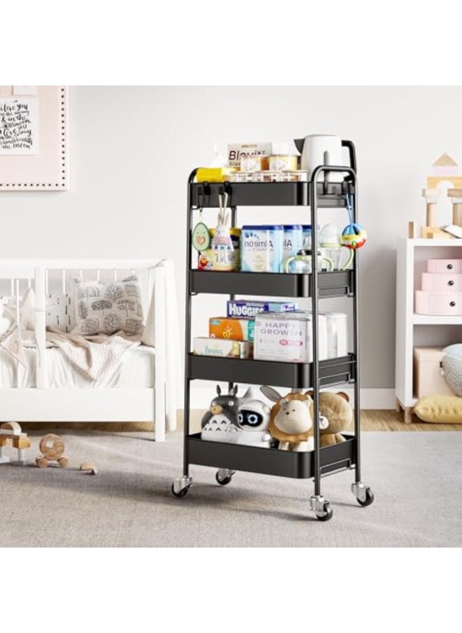 Apexll Upgrade Steel 4-Tier Rolling Storage Cart,360° Wheels with Lock,Metal Organizer Trolley for Kitchen,Bathroom,Office,Garage,Narrow Space Solutions  - Image 2
