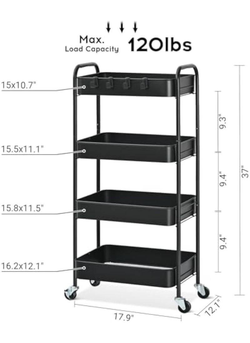 Apexll Upgrade Steel 4-Tier Rolling Storage Cart,360° Wheels with Lock,Metal Organizer Trolley for Kitchen,Bathroom,Office,Garage,Narrow Space Solutions  - Image 3