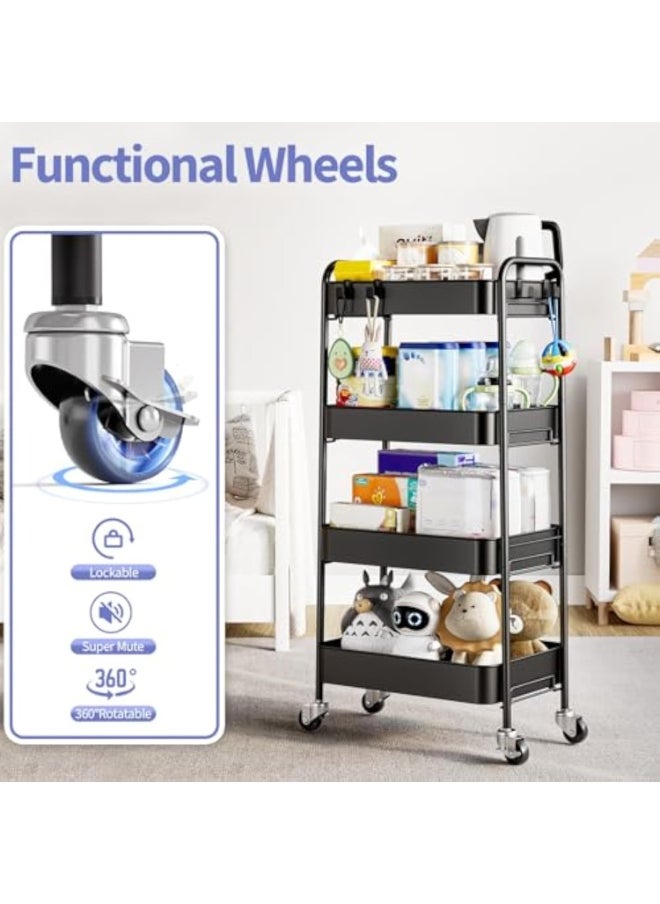 Apexll Upgrade Steel 4-Tier Rolling Storage Cart,360° Wheels with Lock,Metal Organizer Trolley for Kitchen,Bathroom,Office,Garage,Narrow Space Solutions  - Image 5
