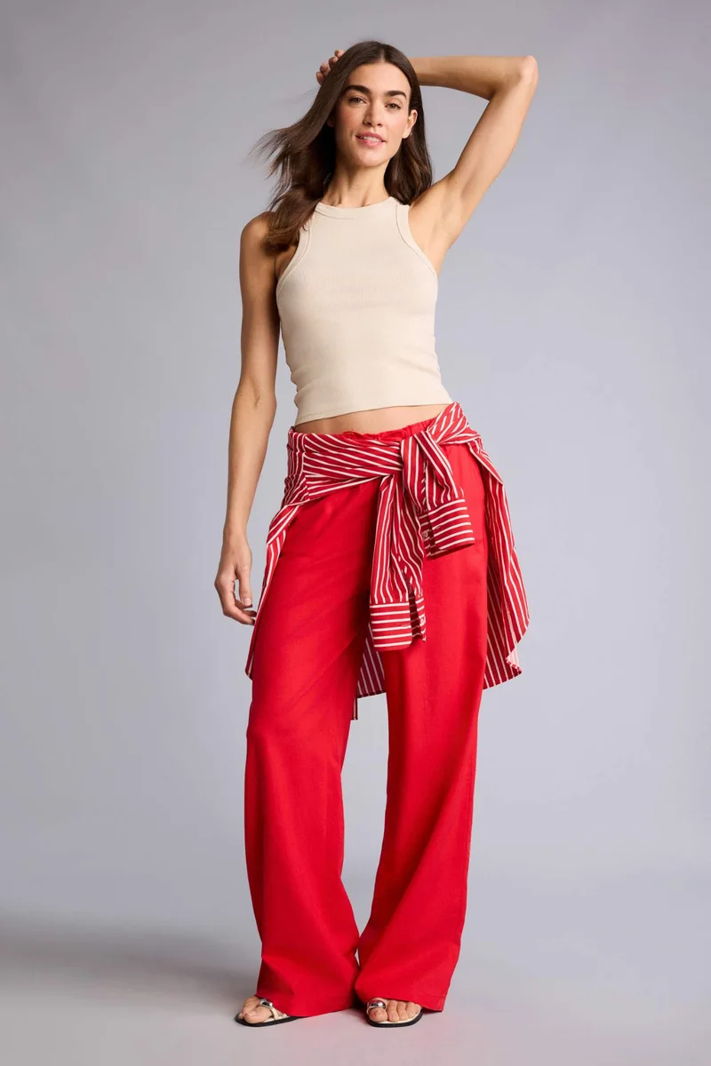 ديفاكتو Wide Leg Double Pocket Linen Blended Trousers