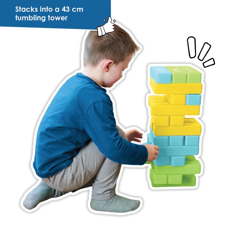 alldoro 2in1 XXL Tower and Domino Set | 30 Blocks 20x4.4x6.3cm | Stacks to 43cm | Color Dice Included | Indoor Outdoor Game for Kids Age 2+ - Image 3