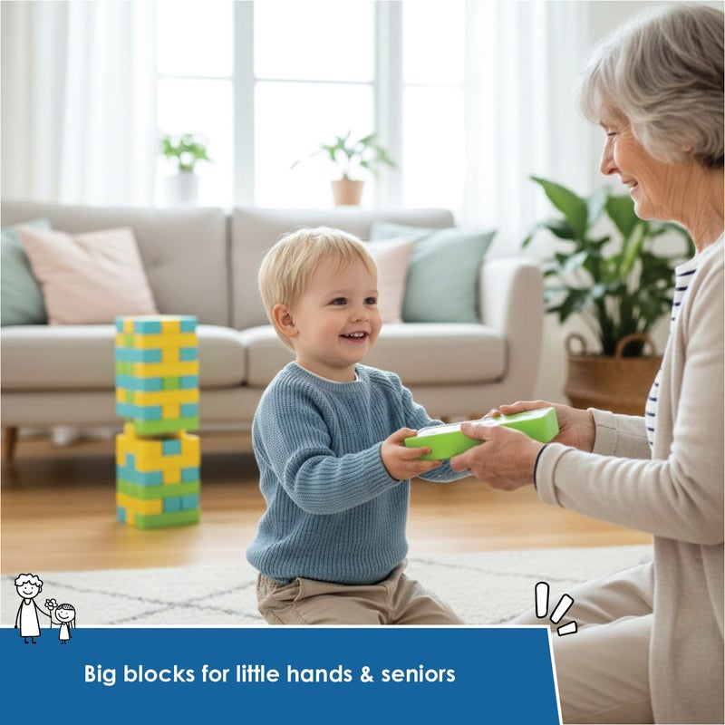 alldoro 2in1 XXL Tower and Domino Set | 30 Blocks 20x4.4x6.3cm | Stacks to 43cm | Color Dice Included | Indoor Outdoor Game for Kids Age 2+ - Image 4