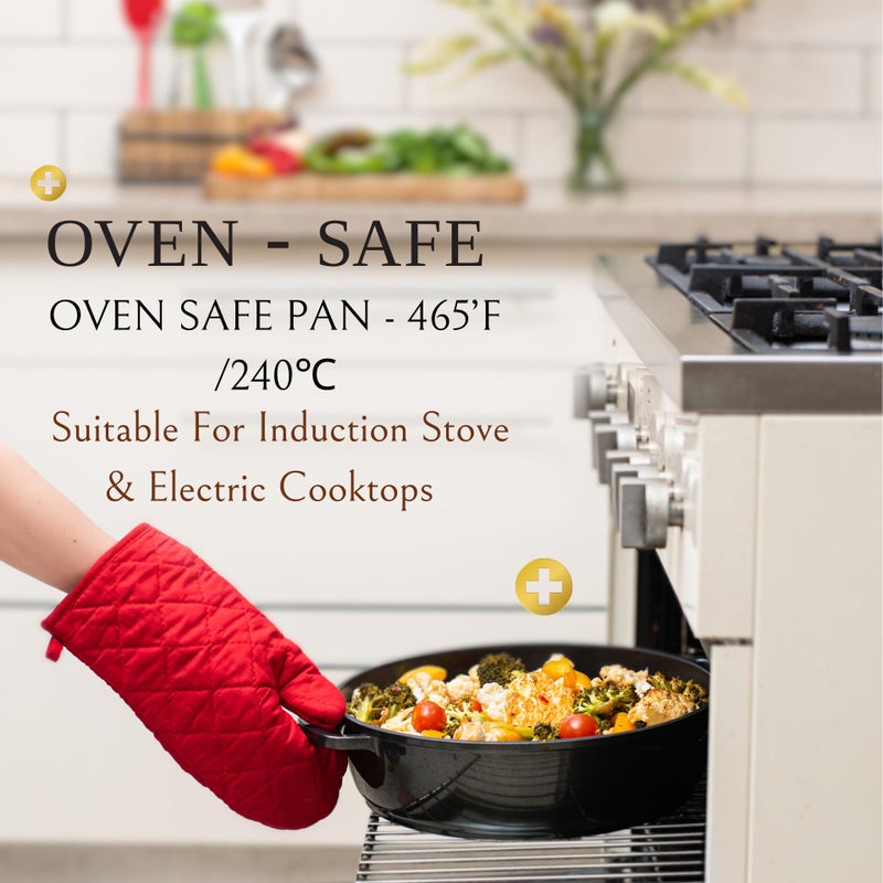 Moss & Stone 12 Inch Nonstick Large Skillet with Lid, 5 Quart Deep Saute Pan, Dishwasher & Oven Safe, Double Handled Frying Pan With Lid, PFOA Free Induction Compatible Cookware - Image 4