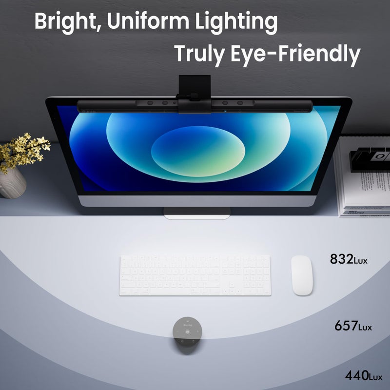Quntis مصباح شاشة الكمبيوتر Quntis، شريط ضوء شاشة الكمبيوتر للعناية بالعين، مصباح LED للقراءة مع خاصية التعتيم التلقائي، شريط مصباح قابل للتعتيم، تحكم باللمس، مصابيح مكتب منزلية موفرة للمساحة بدون وهج - Image 5