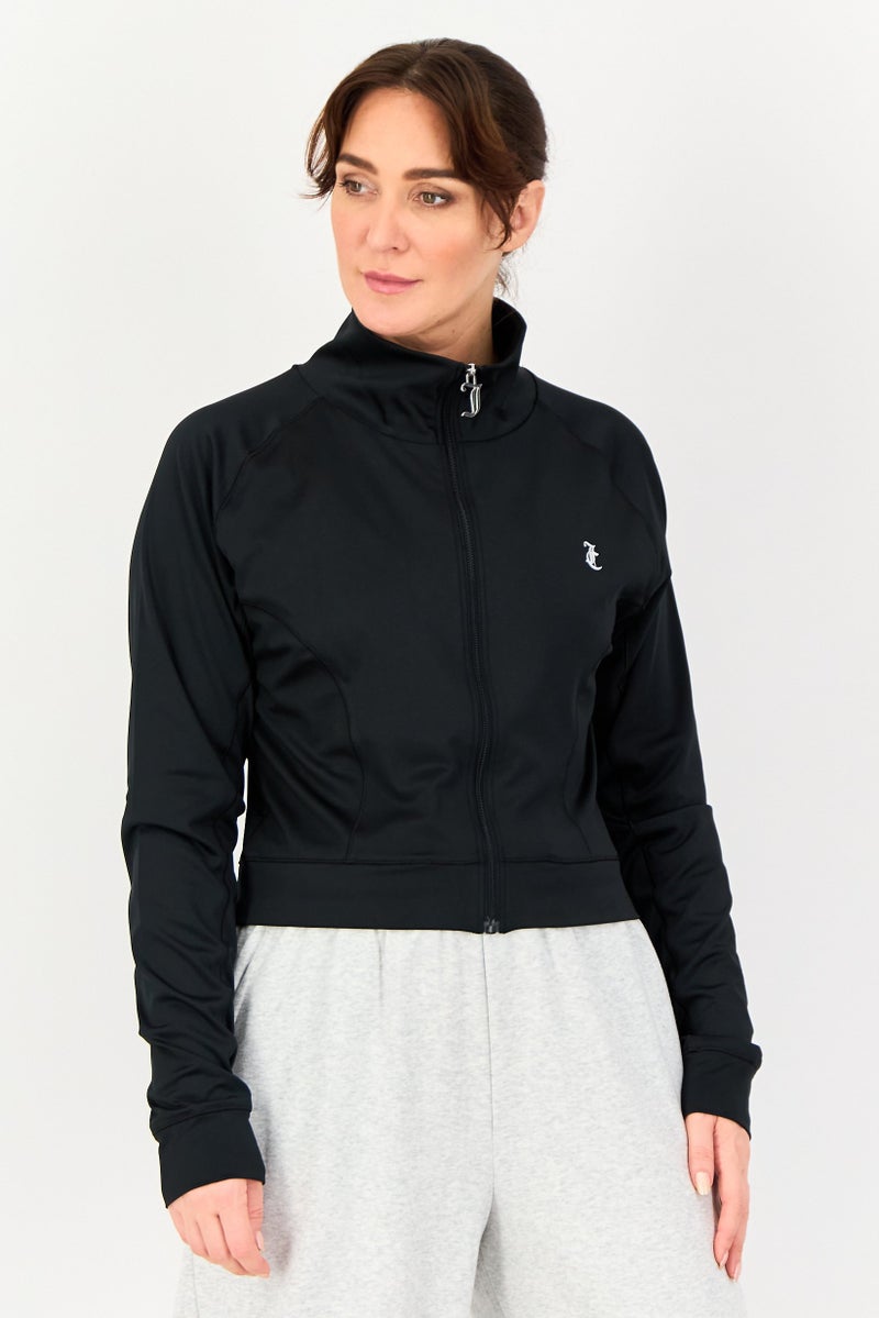 Juicy Couture جاكيت تدريب رياضي نسائي بأكمام طويلة، أسود - Image 1