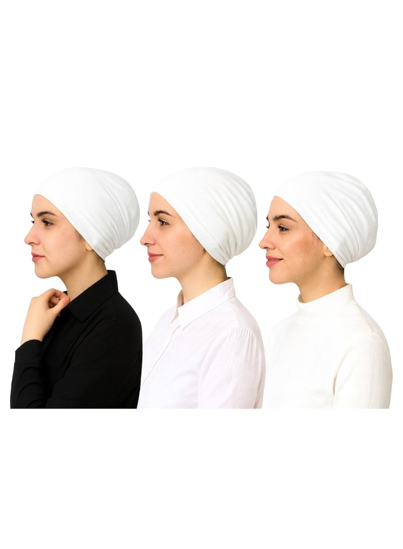 Soft Cotton Under Scarf Caps 3 Pack Black Breathable Stretch Seamless Hijab Underscarf Liner Non Slip Inner Hijab Cap Comfortable Head Cover for Women Daily Modest Wear Daily Use Lightweight Soft Fabric All Day Comfort - Image 1