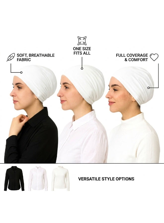Soft Cotton Under Scarf Caps 3 Pack Black Breathable Stretch Seamless Hijab Underscarf Liner Non Slip Inner Hijab Cap Comfortable Head Cover for Women Daily Modest Wear Daily Use Lightweight Soft Fabric All Day Comfort - Image 4