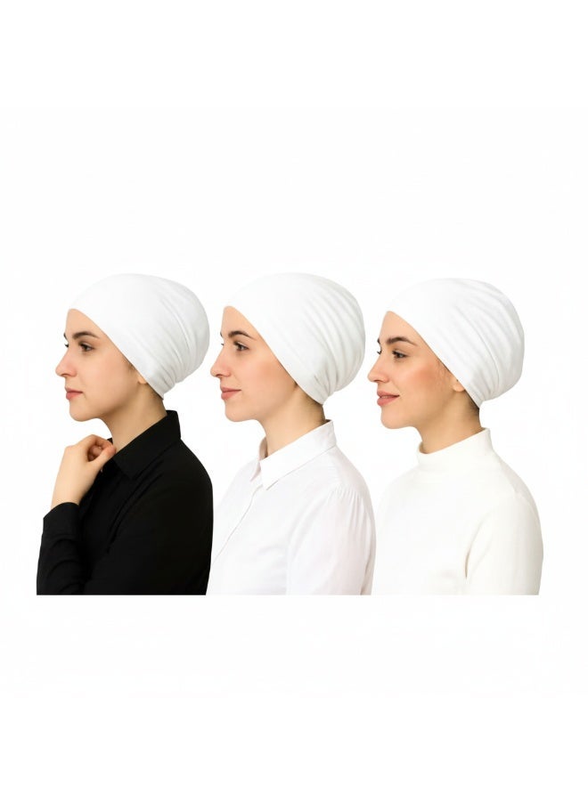 Soft Cotton Under Scarf Caps 3 Pack Black Breathable Stretch Seamless Hijab Underscarf Liner Non Slip Inner Hijab Cap Comfortable Head Cover for Women Daily Modest Wear Daily Use Lightweight Soft Fabric All Day Comfort - Image 3