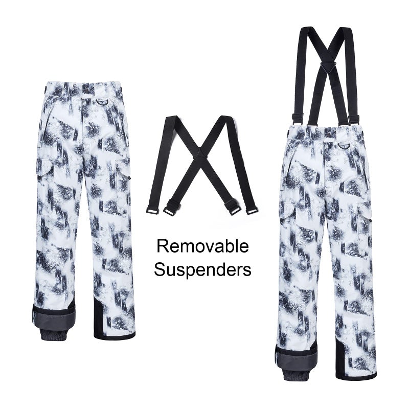 CREATMO US Men's Waterproof Winter Ski Pants Insulated Bibs Trip Black White 2XL - Image 1