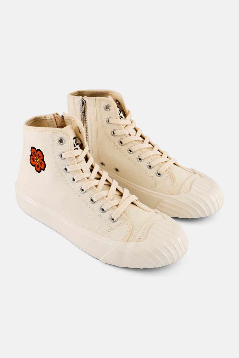 Kenzo Women School High Cut Lace Up Casual Shoes, Cream  - Image 1