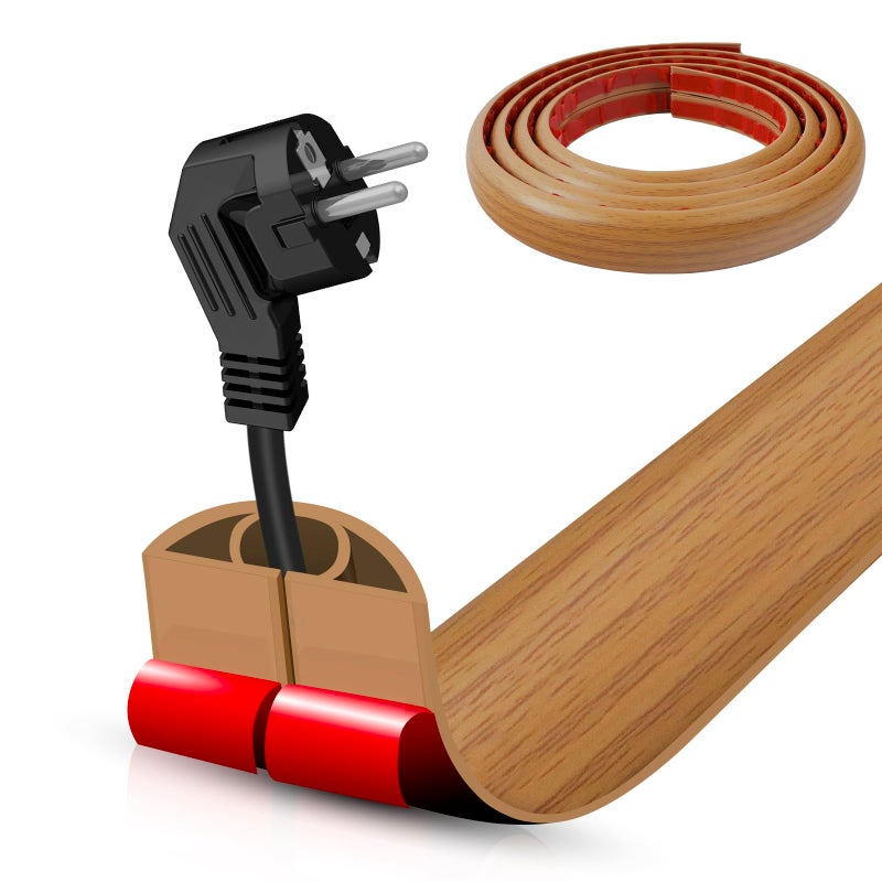 DBHXXMB-HH Floor Cord Cover Self Adhesive Cord Hider,10FT Cable Management, Extension Strip Protector for Wires, Prevent Cable Trips for Offices, Gyms, Exhibitions Cavity:0.39"(W) x 0.27"(H) Brown Wood - Image 1