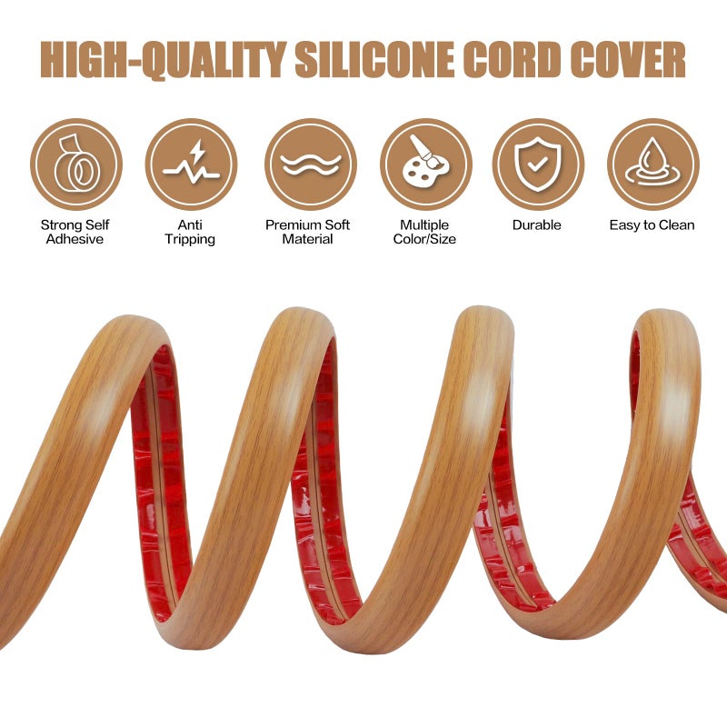 DBHXXMB-HH Floor Cord Cover Self Adhesive Cord Hider,10FT Cable Management, Extension Strip Protector for Wires, Prevent Cable Trips for Offices, Gyms, Exhibitions Cavity:0.39"(W) x 0.27"(H) Brown Wood - Image 3