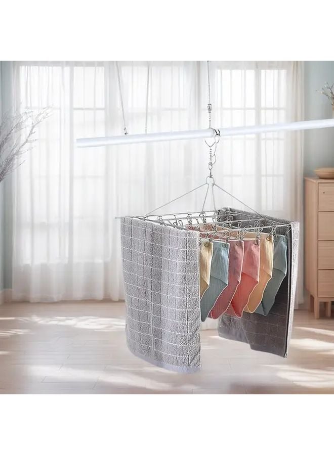Stainless Steel Sock Drying Rack With 40 Rotating Clips Wall Mounted Laundry Hanger For Socks Bras Underwear - Image 3