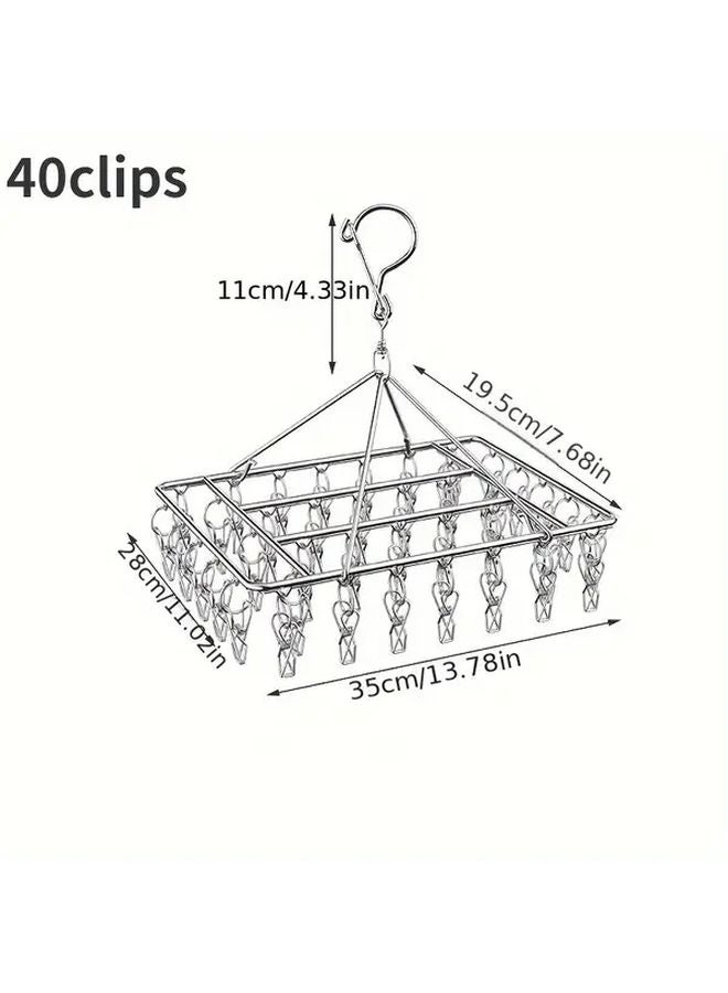 Stainless Steel Sock Drying Rack With 40 Rotating Clips Wall Mounted Laundry Hanger For Socks Bras Underwear - Image 1
