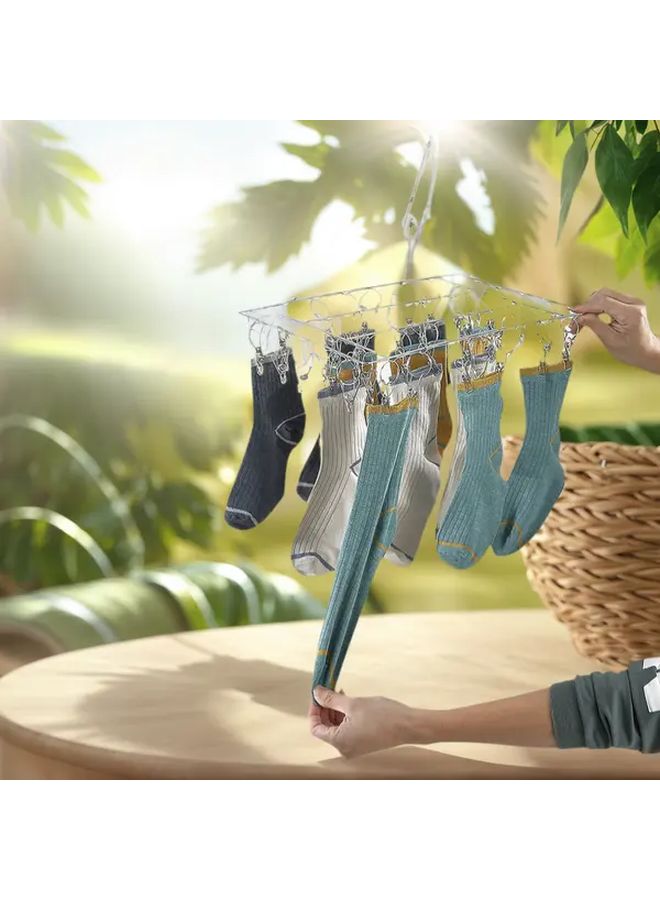 Stainless Steel Sock Drying Rack With 40 Rotating Clips Wall Mounted Laundry Hanger For Socks Bras Underwear - Image 2