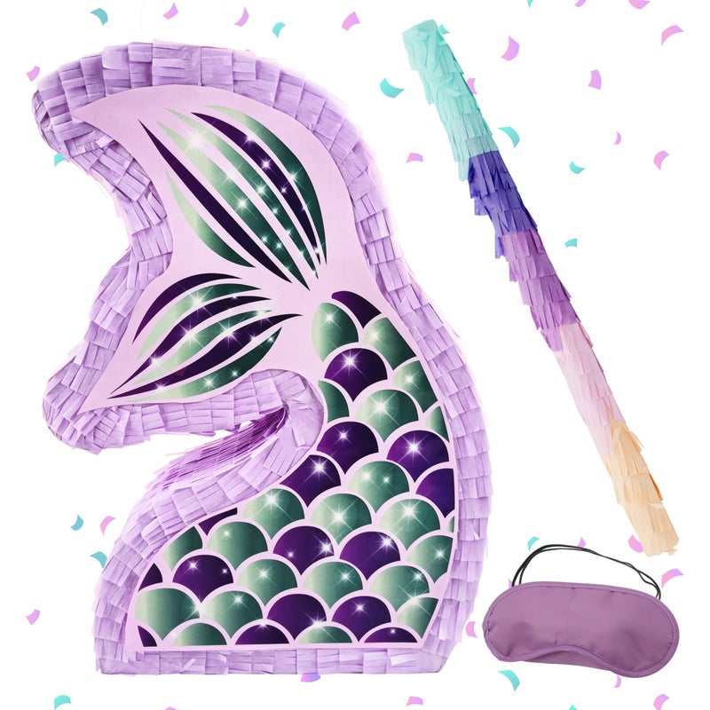 4E's Novelty 4Es Novelty Mermaid Pinata With Bat Blindfold for Mermaid Birthday Party Decorations Supplies for Kids Girls Under the Sea Mermaid Ocean Theme Birthday Party Game Activity Mermaid Decor - Image 3