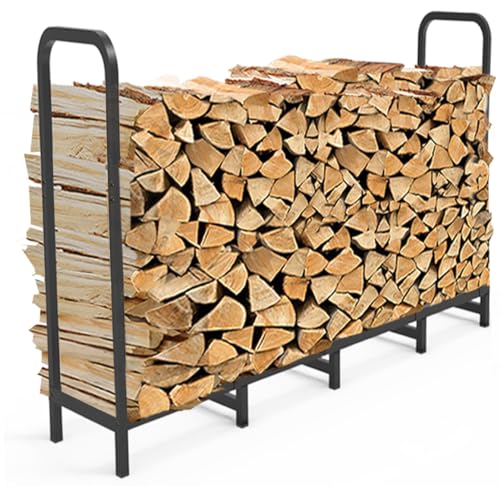 Tikimilor 5.3ft Firewood Rack Holder, Adjustable Heavy Duty Fire Log Stacker Stand for Fireplace, Outdoor Indoor Metal Wood Pile Storage Organizer, Patio Logs Stand tool, Black - Image 1
