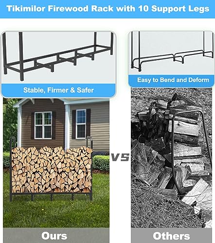 Tikimilor 5.3ft Firewood Rack Holder, Adjustable Heavy Duty Fire Log Stacker Stand for Fireplace, Outdoor Indoor Metal Wood Pile Storage Organizer, Patio Logs Stand tool, Black - Image 5