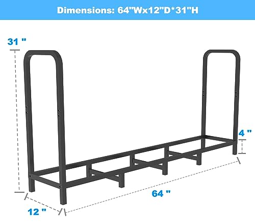 Tikimilor 5.3ft Firewood Rack Holder, Adjustable Heavy Duty Fire Log Stacker Stand for Fireplace, Outdoor Indoor Metal Wood Pile Storage Organizer, Patio Logs Stand tool, Black - Image 2