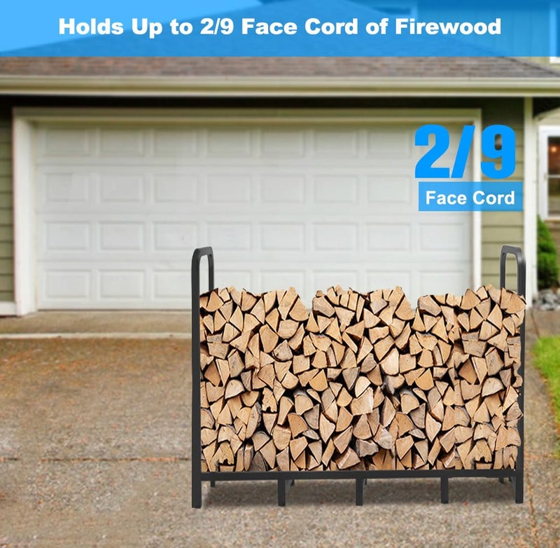 Tikimilor 5.3ft Firewood Rack Holder, Adjustable Heavy Duty Fire Log Stacker Stand for Fireplace, Outdoor Indoor Metal Wood Pile Storage Organizer, Patio Logs Stand tool, Black - Image 3
