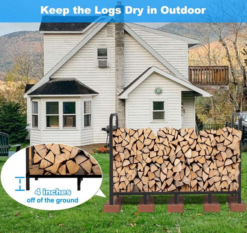 Tikimilor 5.3ft Firewood Rack Holder, Adjustable Heavy Duty Fire Log Stacker Stand for Fireplace, Outdoor Indoor Metal Wood Pile Storage Organizer, Patio Logs Stand tool, Black - Image 4