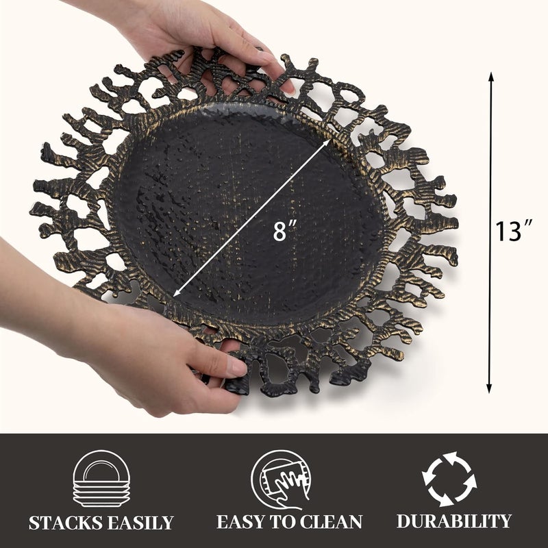MAONAME 13 Black Charger Plates Round Plastic Decorative Chargers for Wedding Tabletop Decor Set of 6 - Image 5
