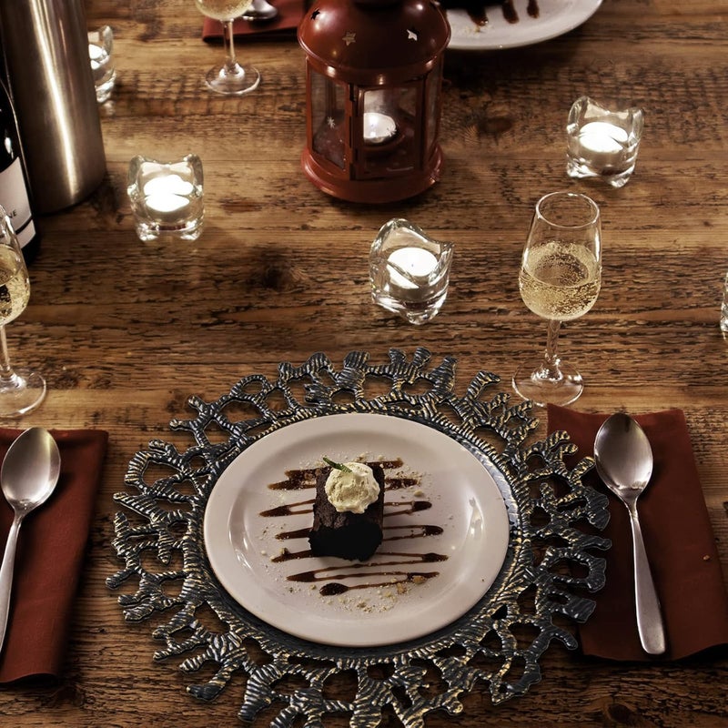 MAONAME 13 Black Charger Plates Round Plastic Decorative Chargers for Wedding Tabletop Decor Set of 6 - Image 2
