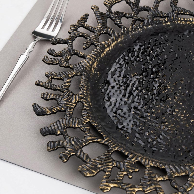 MAONAME 13 Black Charger Plates Round Plastic Decorative Chargers for Wedding Tabletop Decor Set of 6 - Image 3