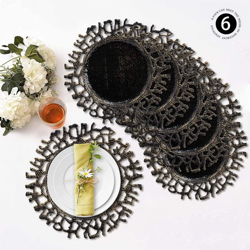 MAONAME 13 Black Charger Plates Round Plastic Decorative Chargers for Wedding Tabletop Decor Set of 6 - Image 4
