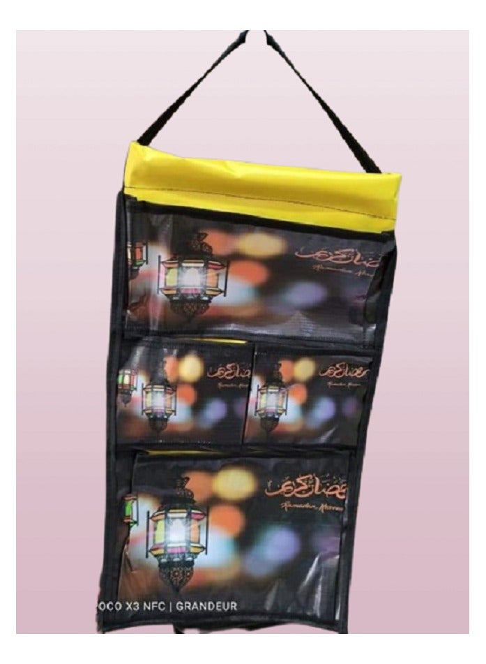 Ramadan Graphics Hanging Organizer Leather 4 Compartments Made of Strong and High Quality Materials  (Multicolor)