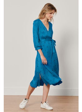 Tchibo Women Polka Dots Short Sleeve Midi Dress, Blue  - Image 1