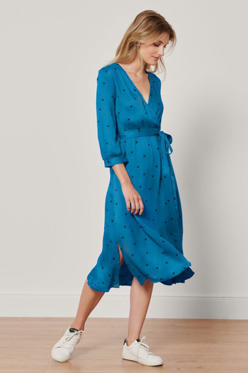 Tchibo فستان ميدي بأكمام قصيرة بنقاط بولكا للنساء، أزرق - Image 1