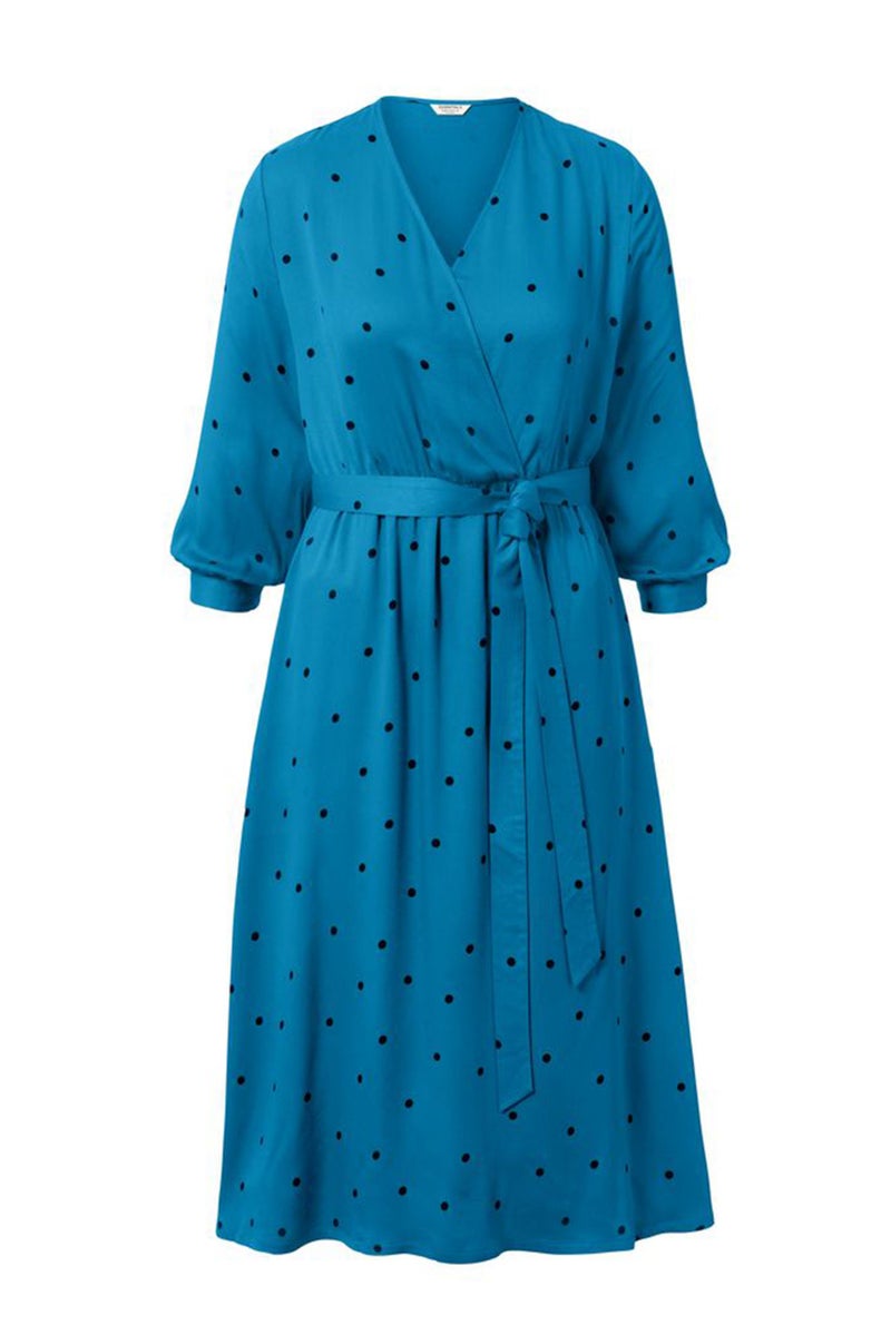 Tchibo فستان ميدي بأكمام قصيرة بنقاط بولكا للنساء، أزرق - Image 2