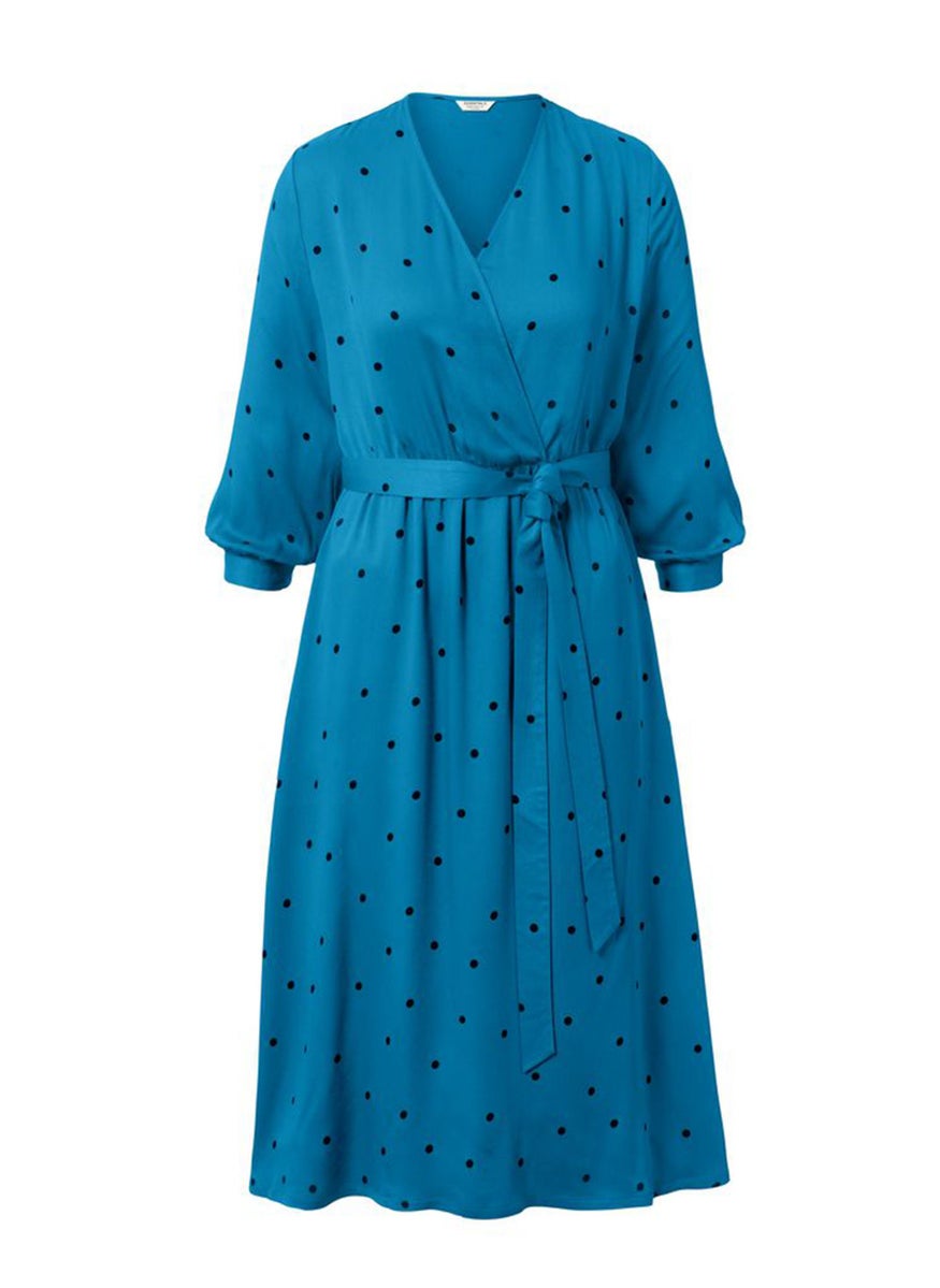 Women Polka Dots Short Sleeve Midi Dress, Blue - pzsku/Z60C86D35983CC2D2094AZ/45/_/1728339926/be472c5c-37c8-49a5-a660-a2643a264dce