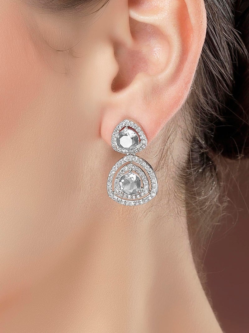 Karatcart Elegant Silver-Tone Teardrop White American Diamond Drop Earrings for Women - Image 2