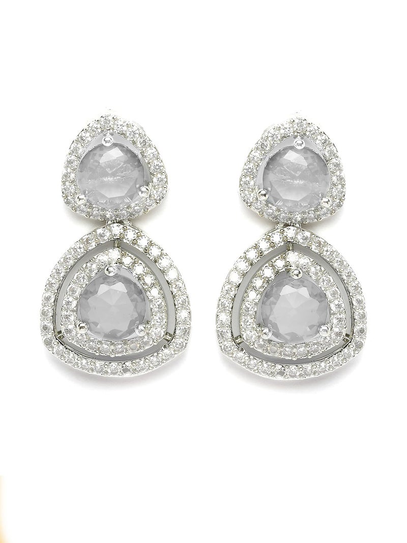 Karatcart Elegant Silver-Tone Teardrop White American Diamond Drop Earrings for Women - Image 5