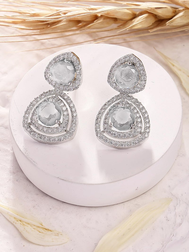 Karatcart Elegant Silver-Tone Teardrop White American Diamond Drop Earrings for Women - Image 4