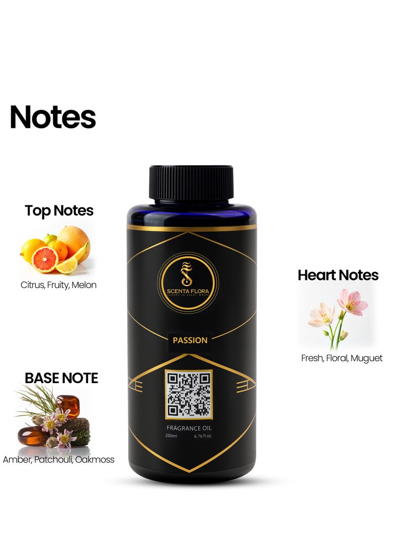 Scenta Flora - PASSION - Diffuser Aroma Oil - Vibrant, Fresh, and Floral Fragrance for Scent Diffusers - Aromatherapy (200 ml) - Image 1