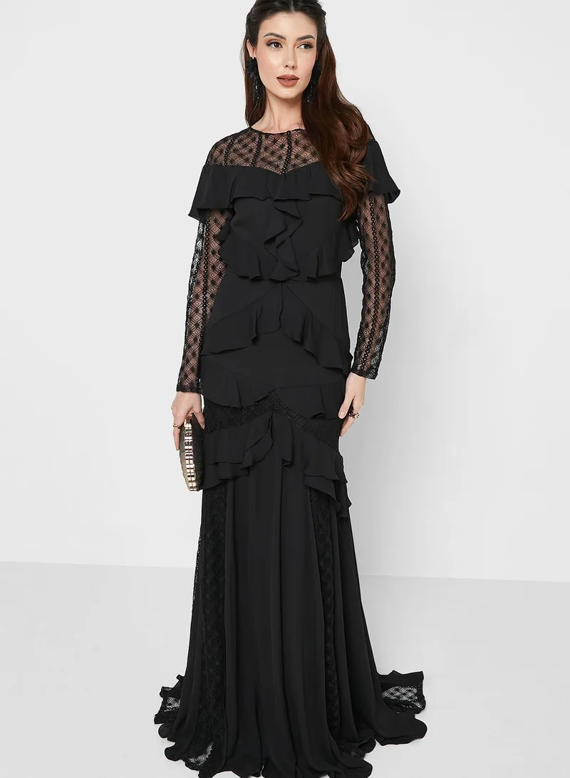 List Ruffle Lace Detail Dress