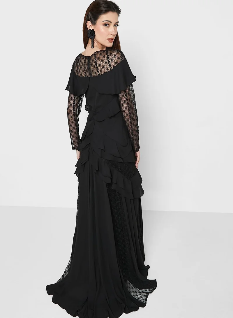 List Ruffle Lace Detail Dress