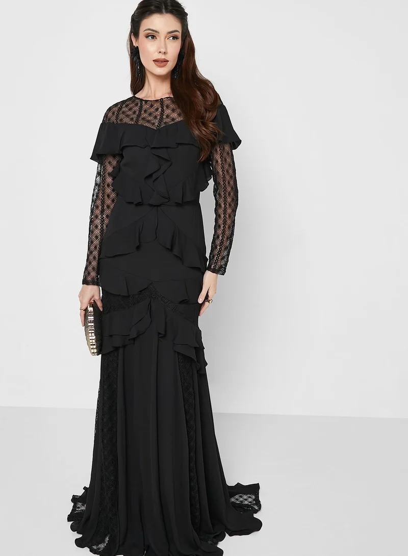 List Ruffle Lace Detail Dress