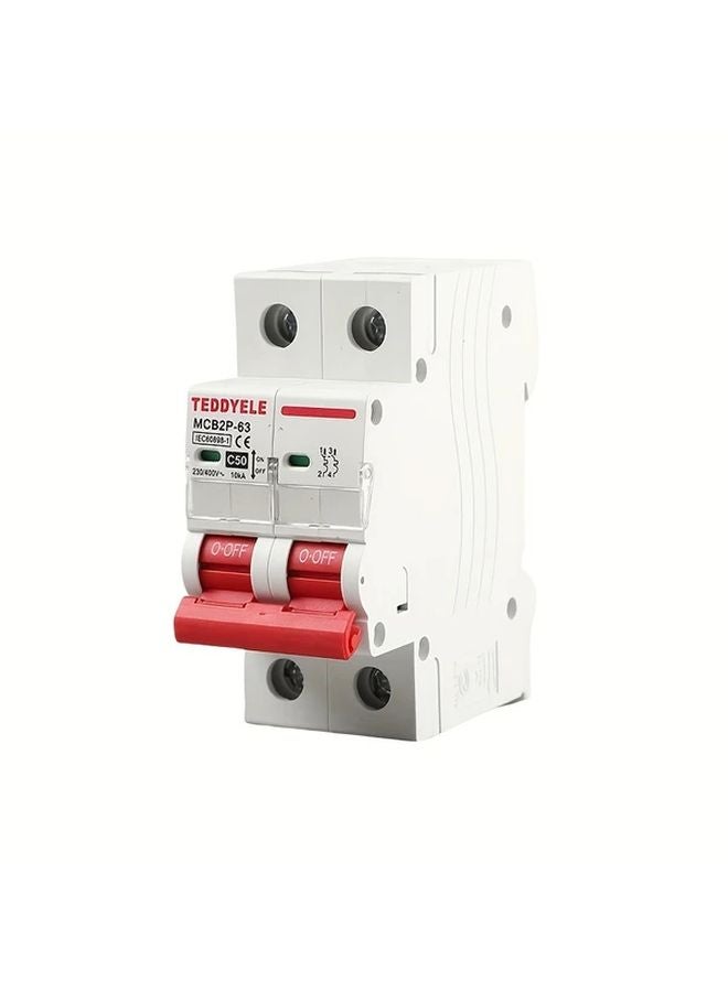 MCB2P 63 C50 AC Miniature Circuit Breaker 230 400V 2 Pole DIN Rail Mounted - Image 1